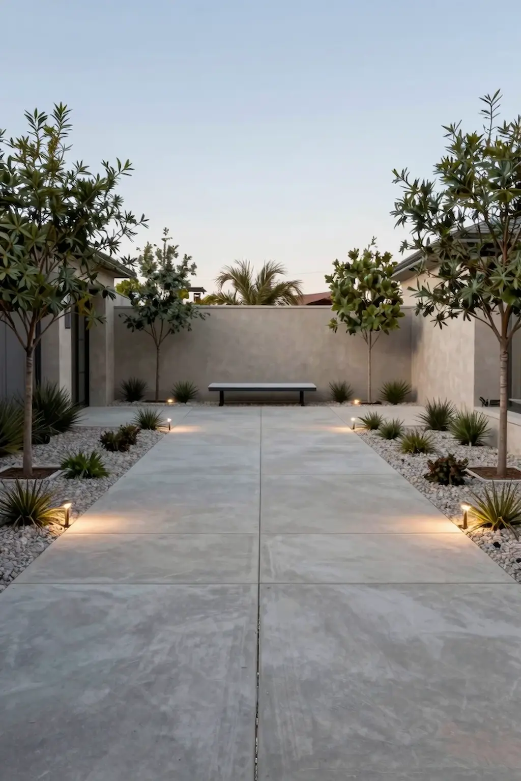 Minimalist backyard with simple outdoor flooring and balanced modern landscaping