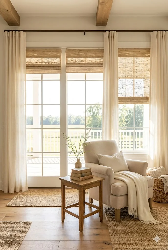 Ranch home with light curtains and natural sunlight