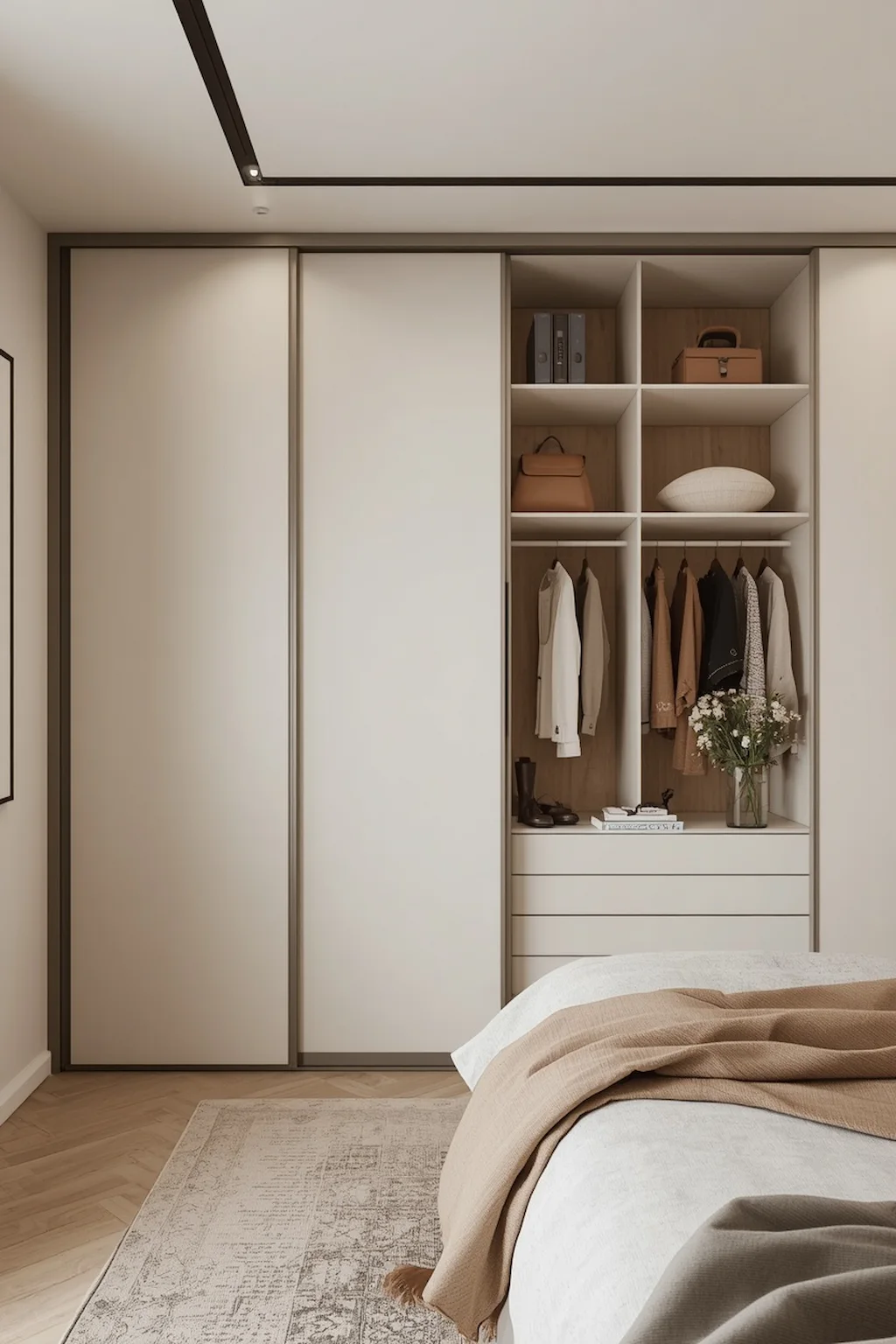 Small bedroom wardrobe with sleek sliding doors