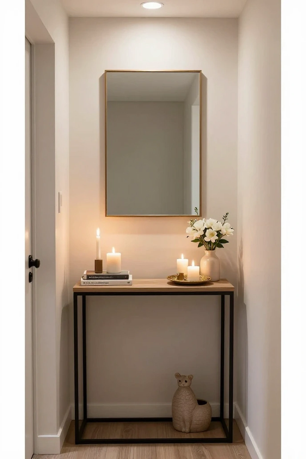 Small hallway with narrow console table and elegant decor