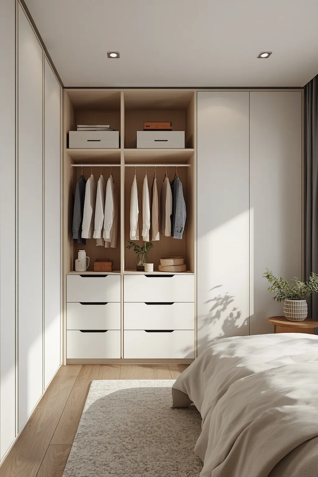 Slim wardrobe design in a narrow bedroom