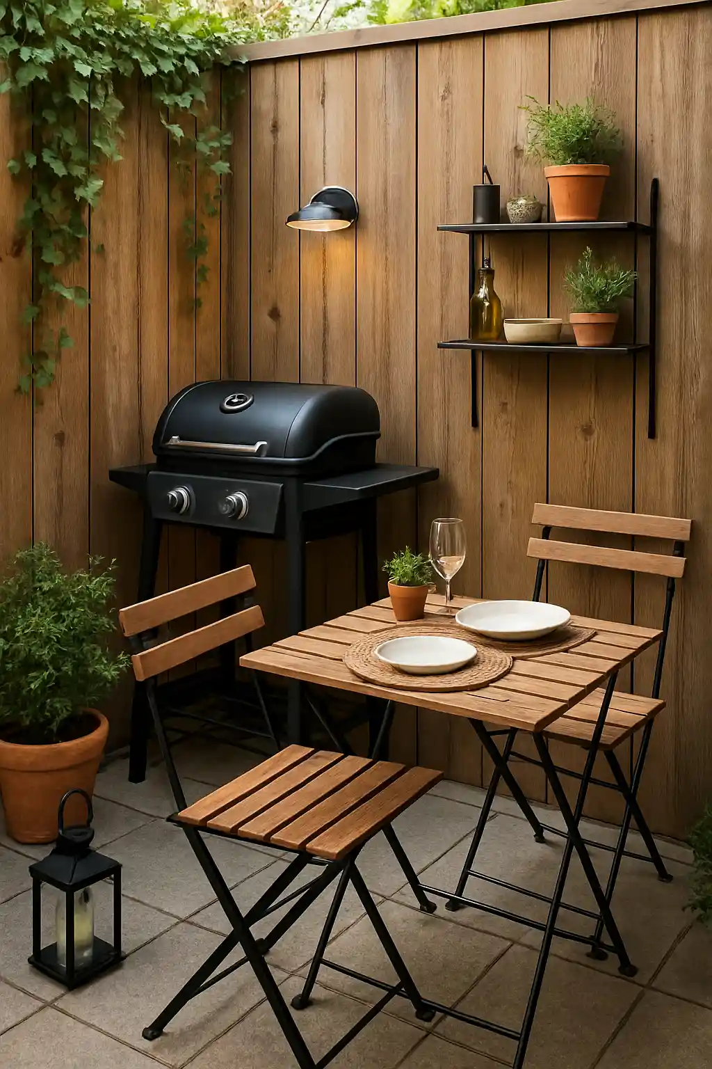 Compact outdoor BBQ setup designed for a small patio space