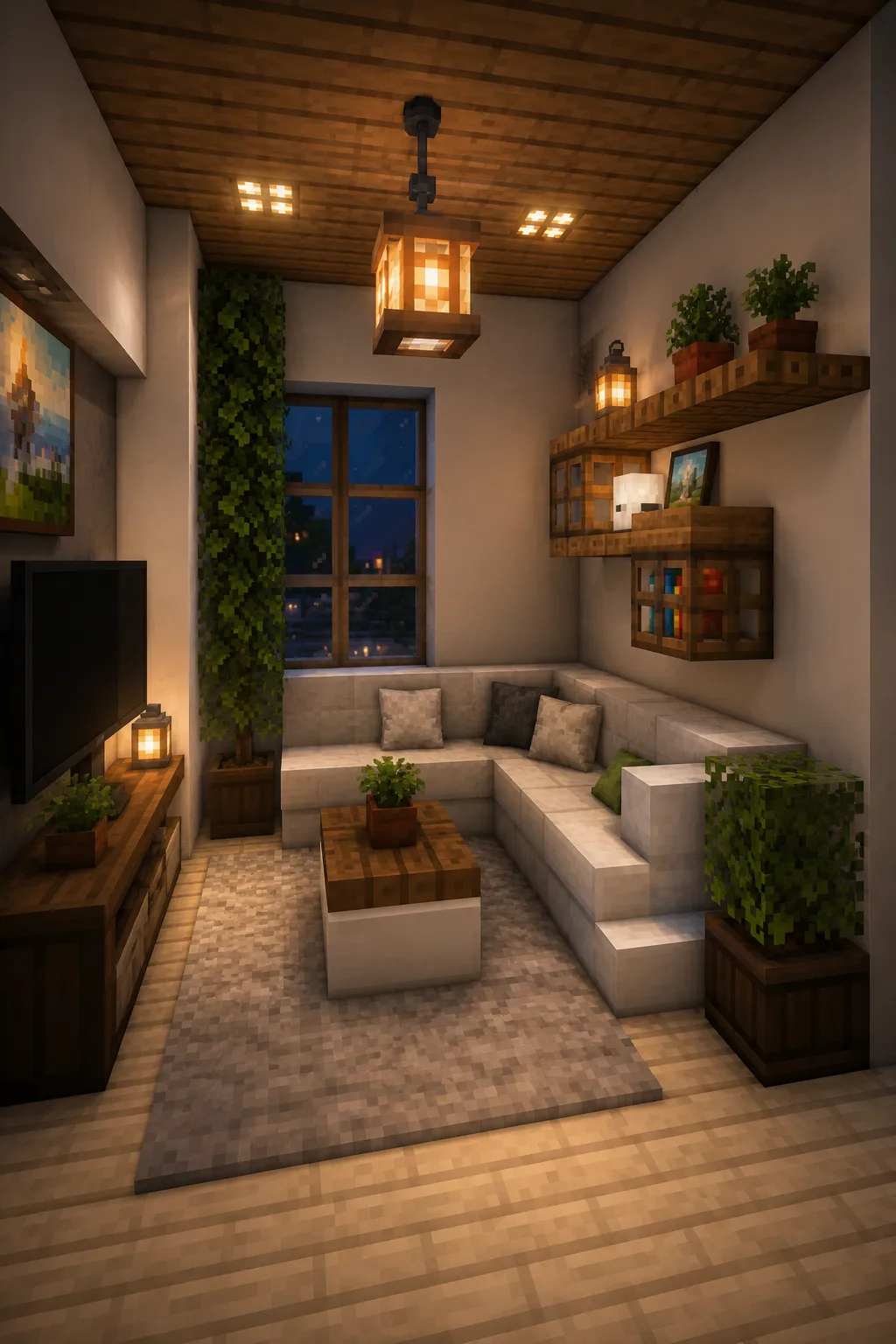Small Minecraft living room with smart space-saving design