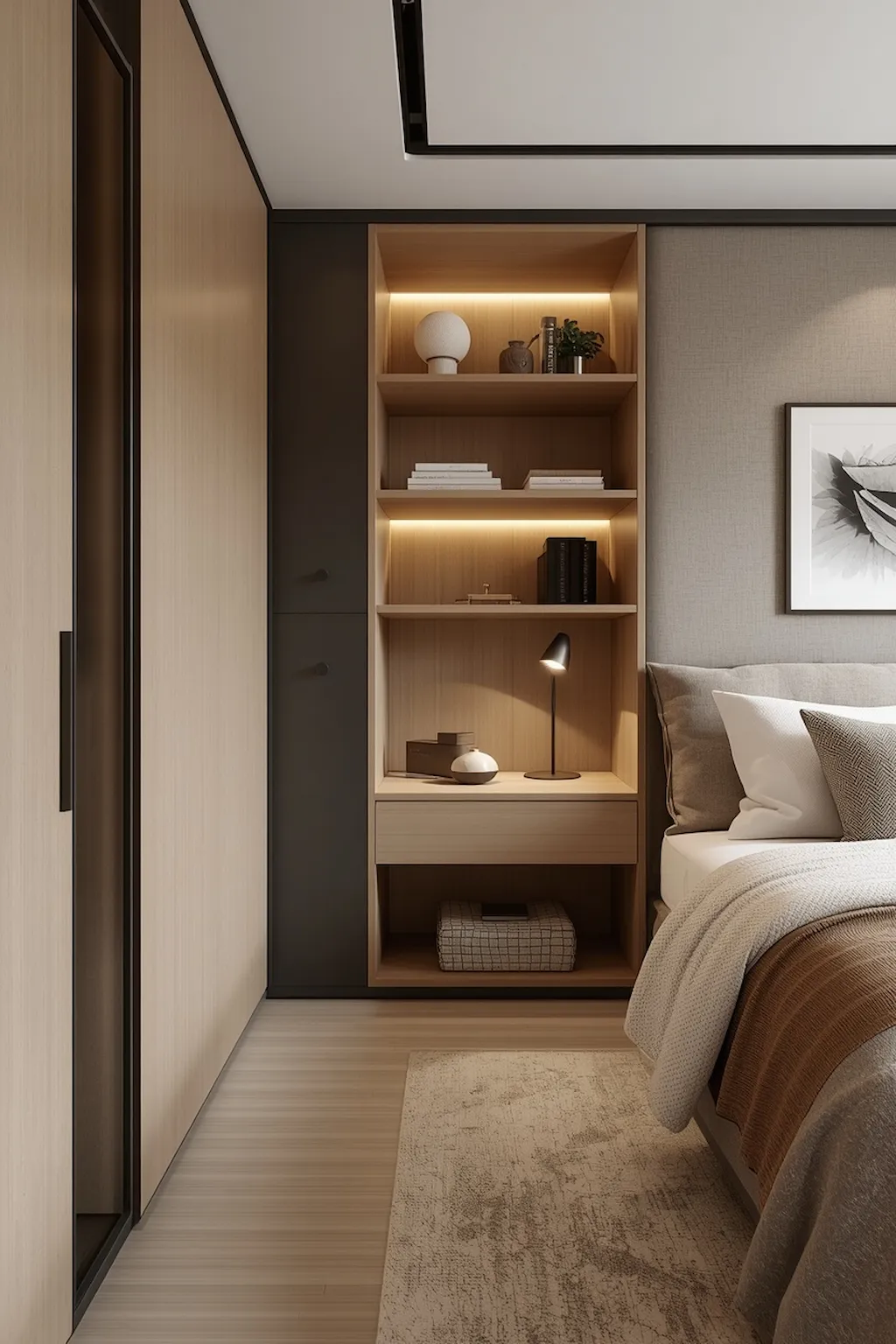 Modern apartment with hidden storage and sleek multifunctional furniture