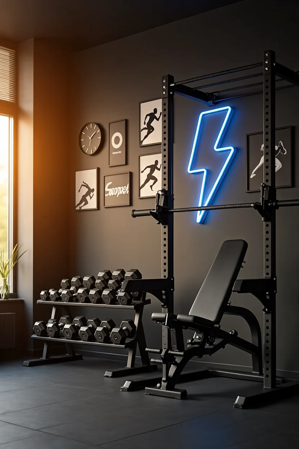 Modern home gym with motivational decor and stylish fitness setup
