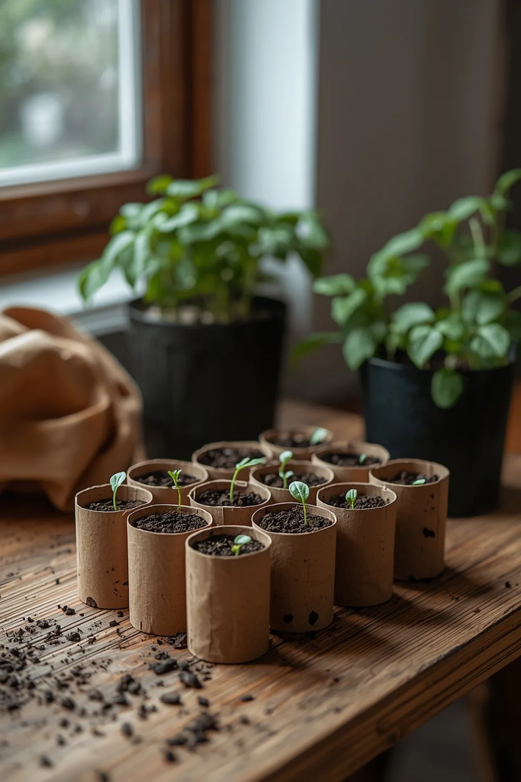 Toilet paper rolls reused as biodegradable seed starter pots