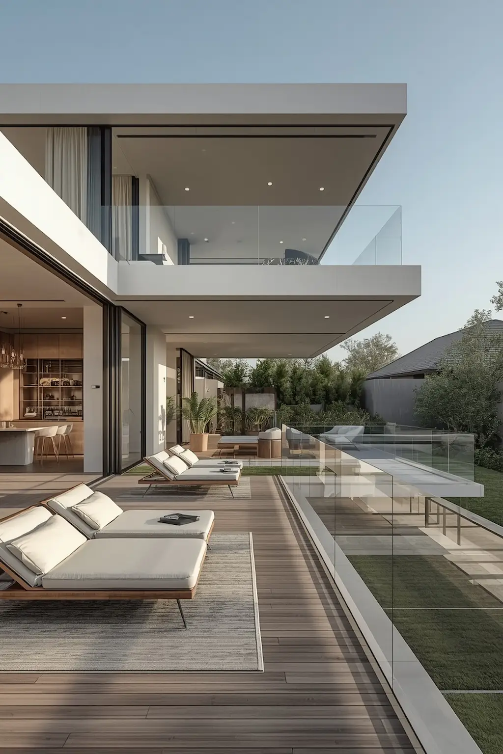 Minimal frameless glass railings on luxury outdoor deck