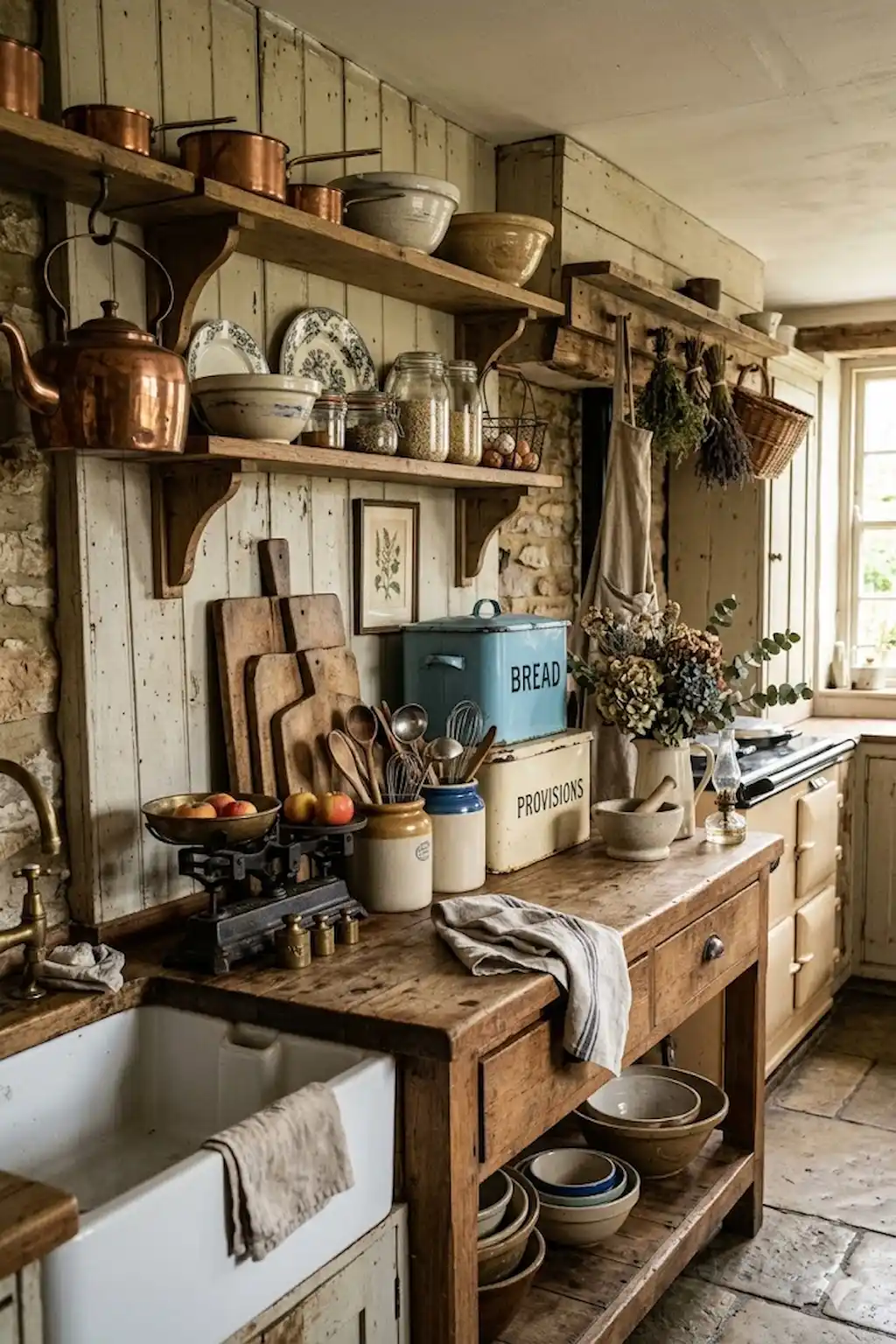 Rustic kitchen styled with vintage accessories