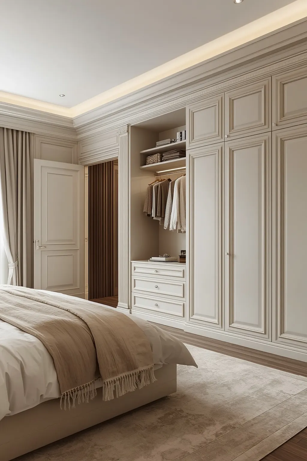 Minimalist wardrobe matching wall color for seamless design
