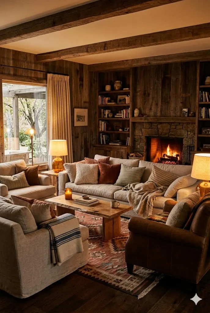 Ranch living room with warm cozy lighting