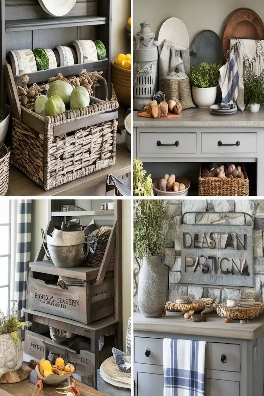 Rustic kitchen organized with woven baskets