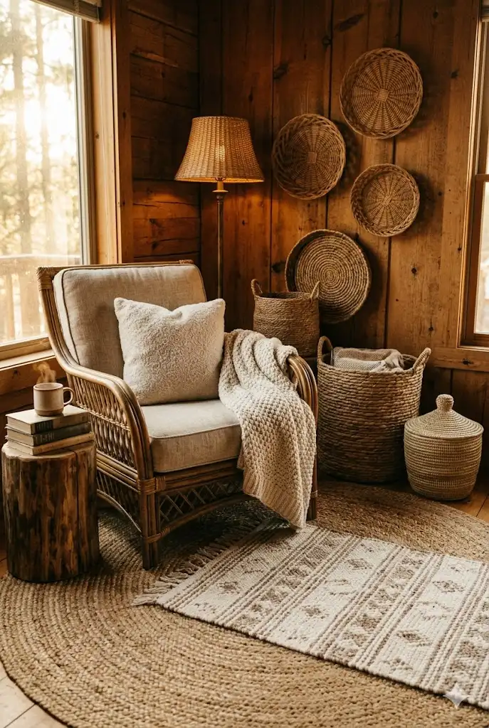 Ranch home with woven decor and natural textures