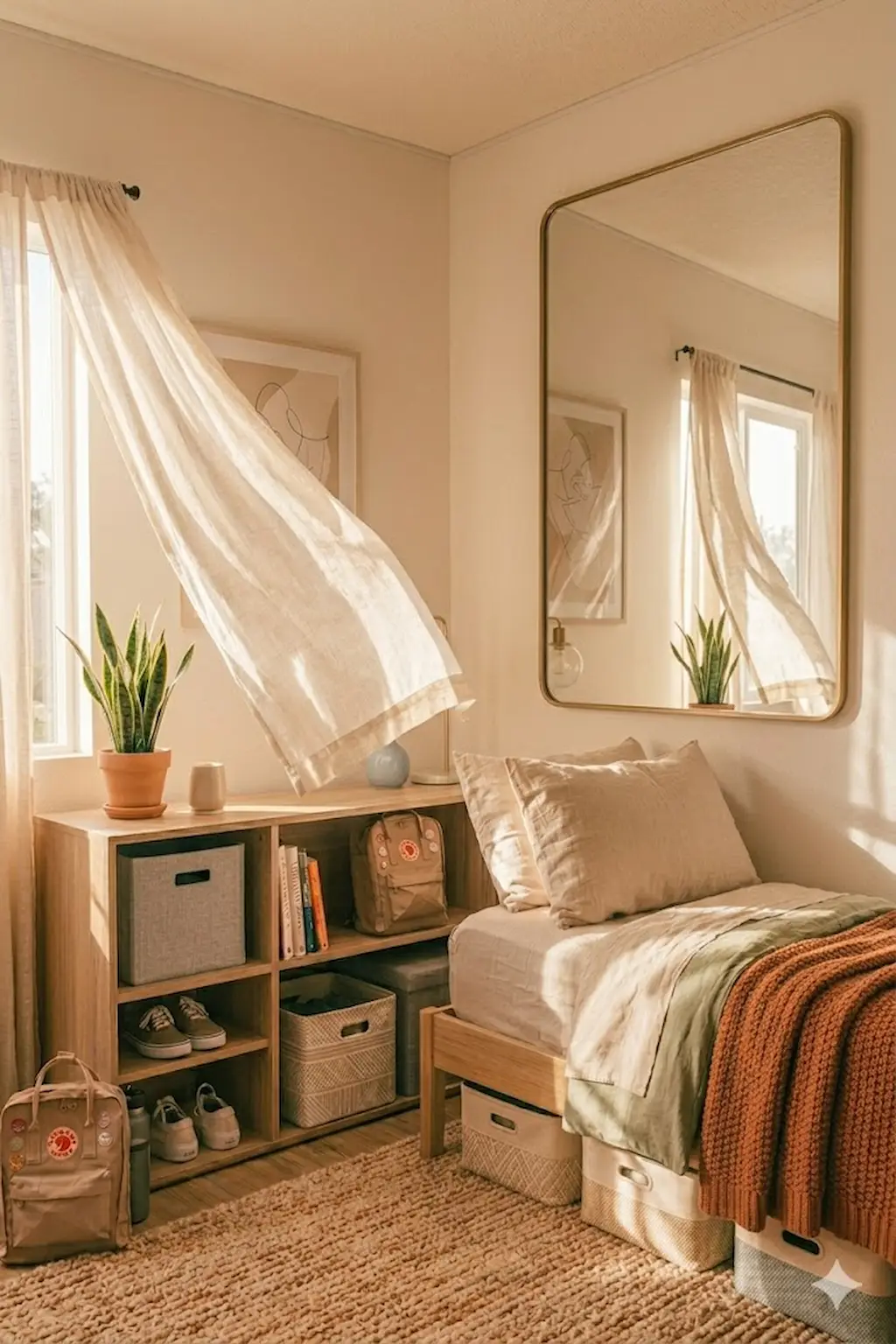 bedroom with soft airy curtains
