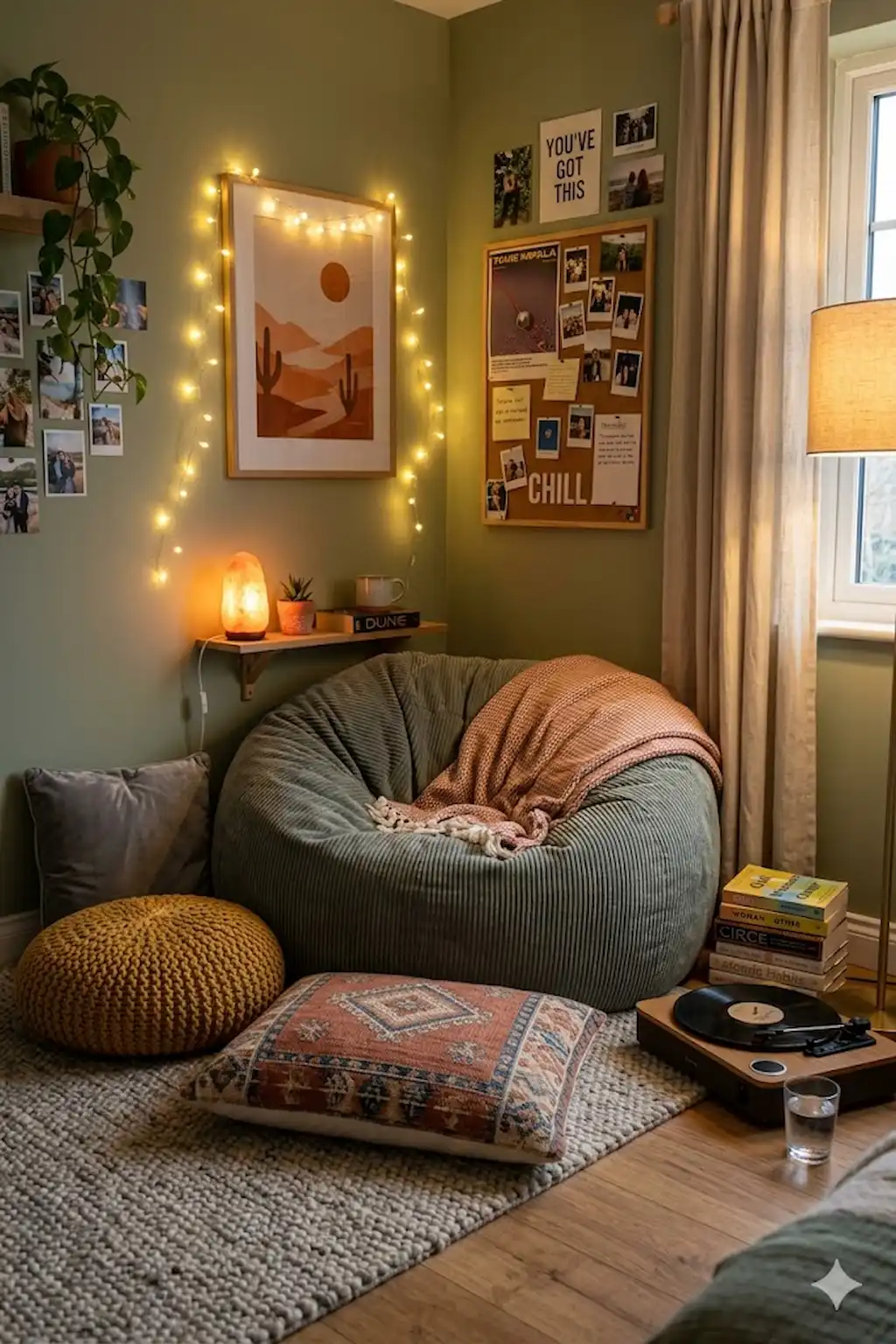 cozy chill corner with bean bag