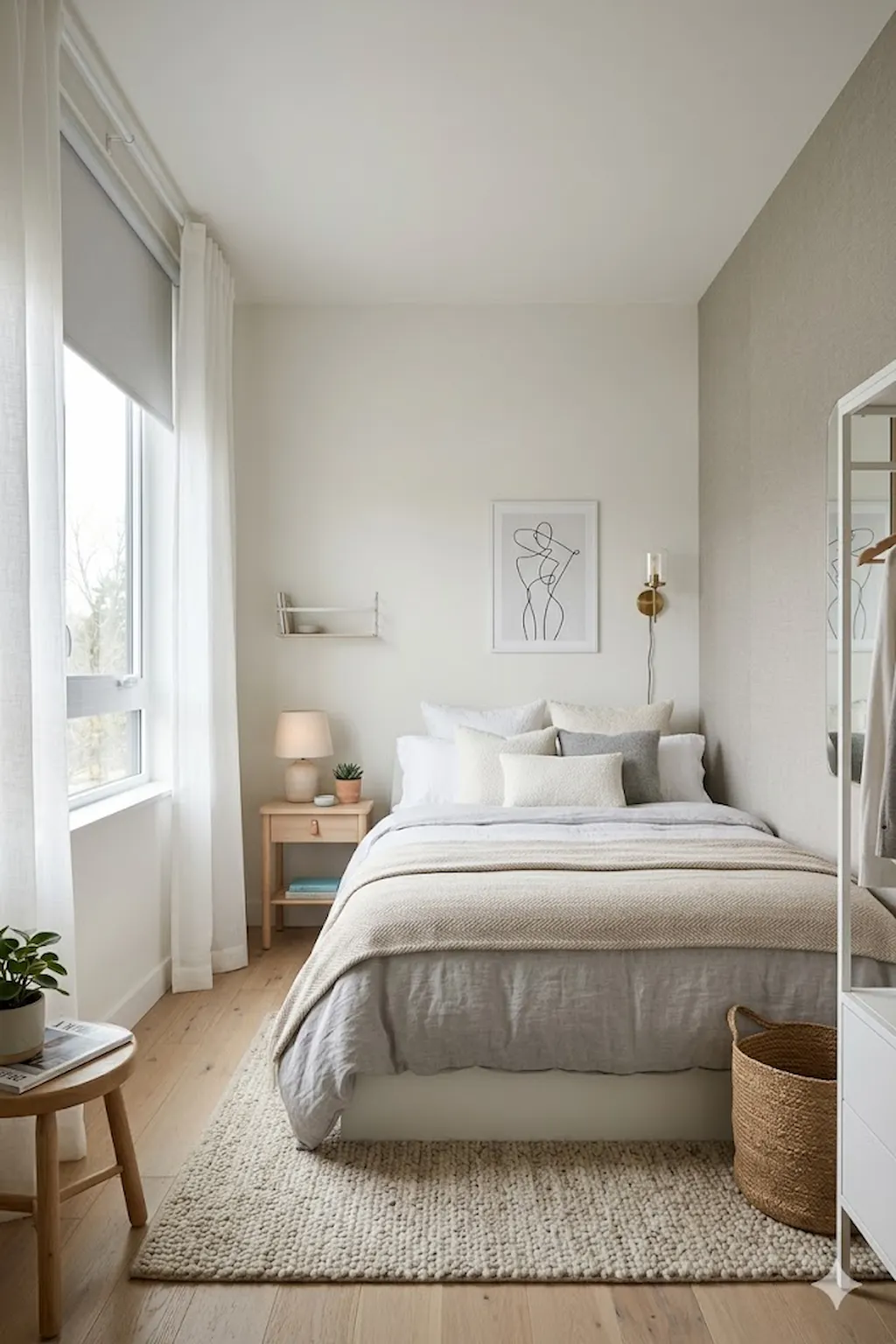 neutral tone small bedroom design