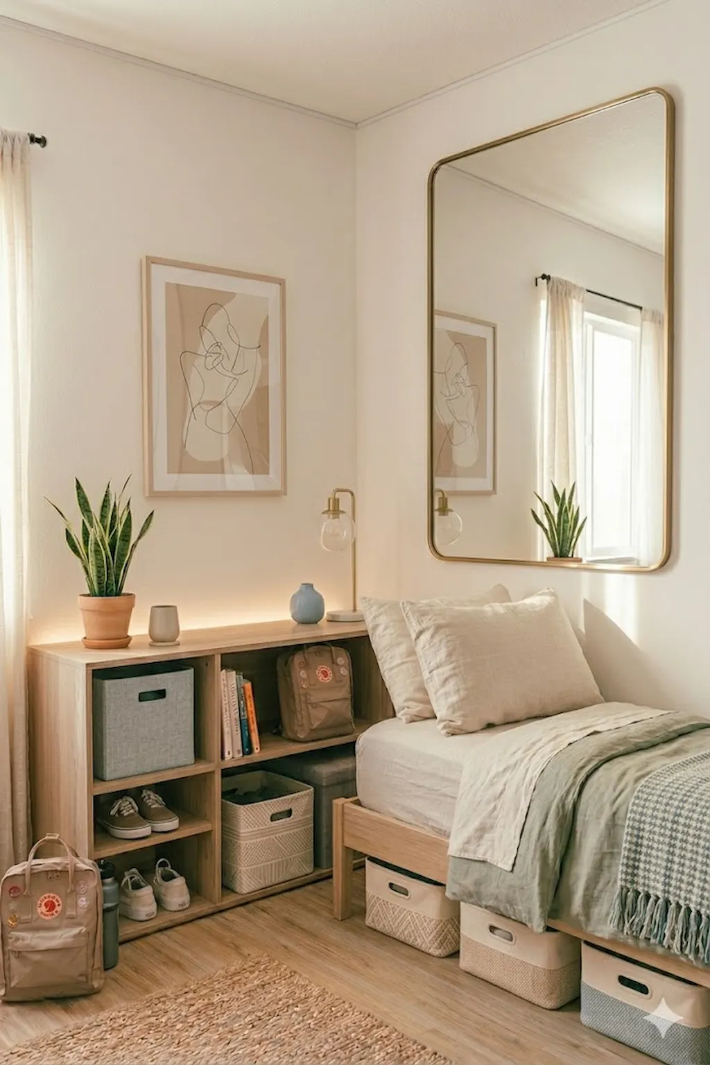 organized bedroom with storage bins