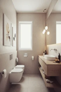 Elegant bathroom featuring stylish cabinets, organized storage, modern vanity, and beautiful bathroom design inspiration