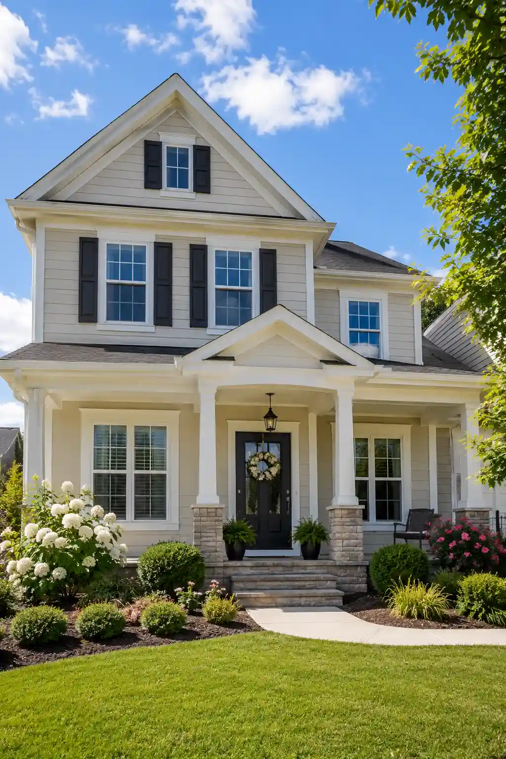 Traditional home exterior with clean white vinyl soffit and bright timeless design