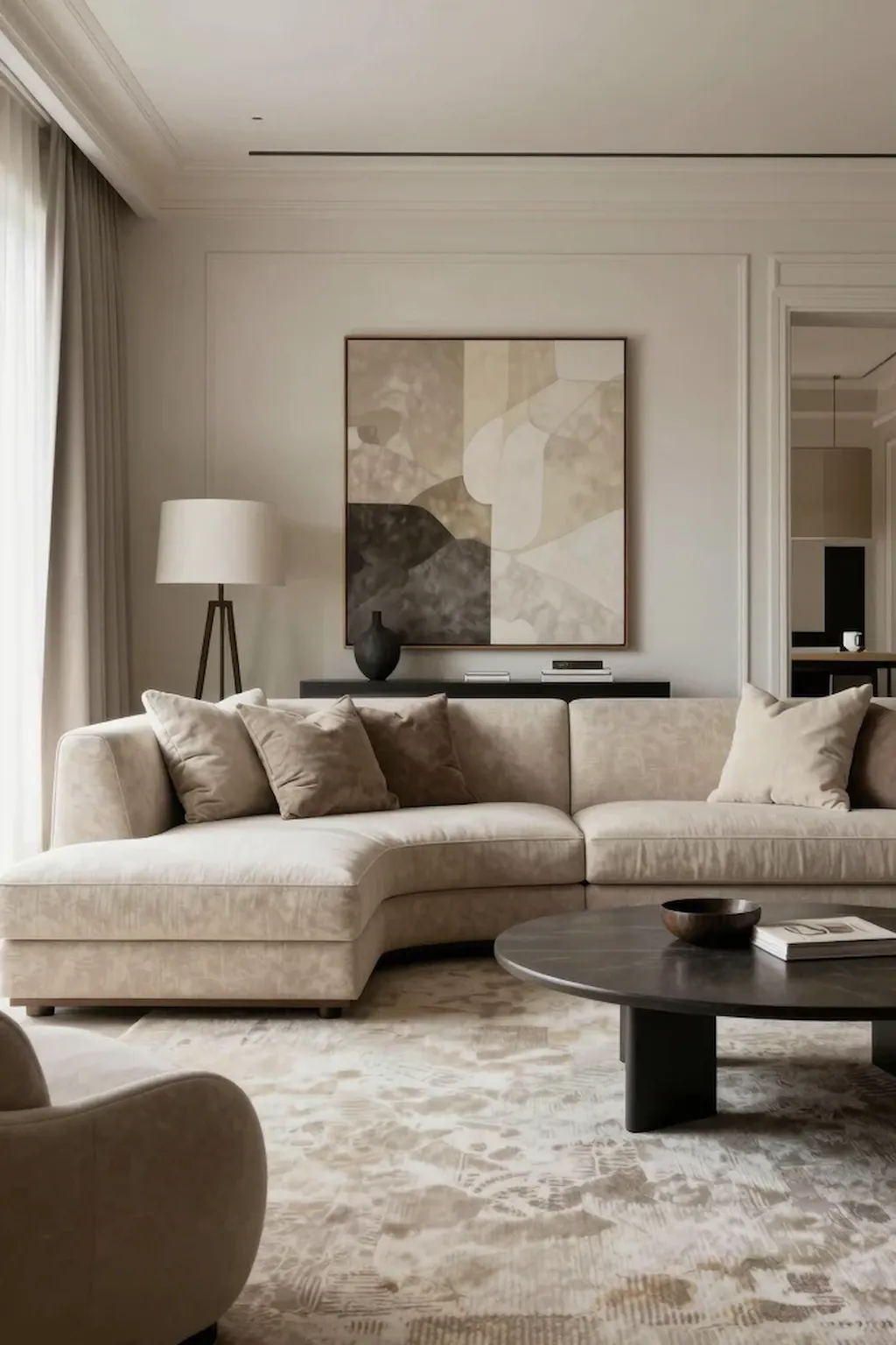 Modern living room with a cohesive neutral color palette