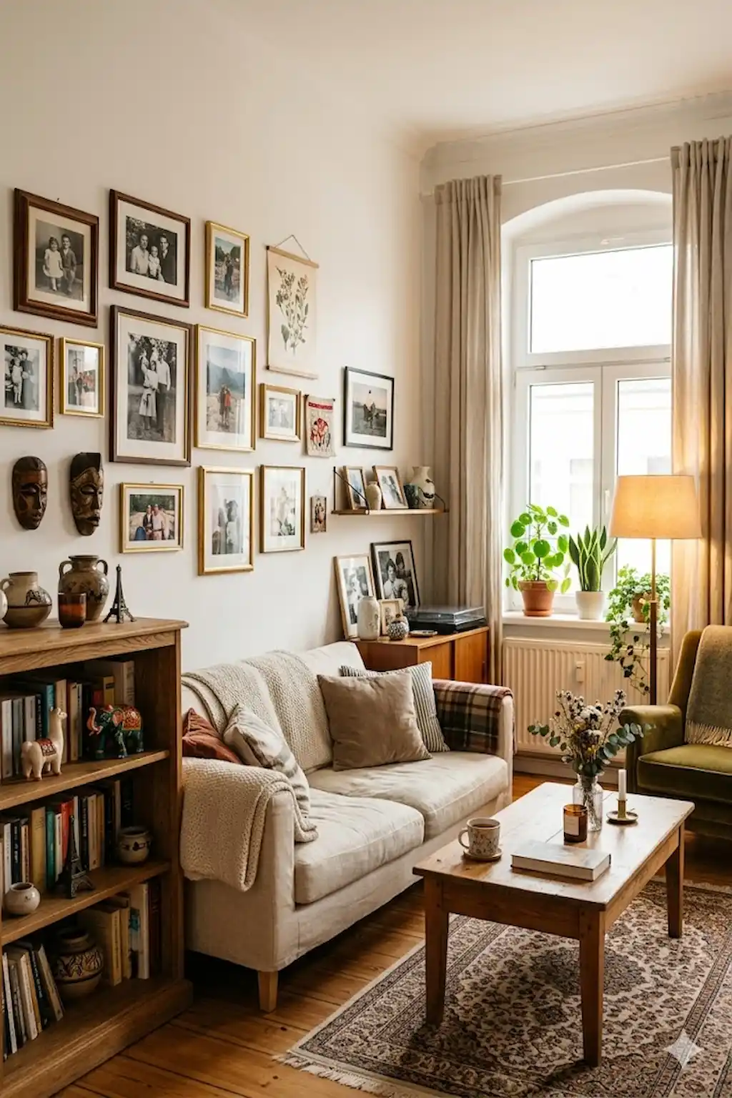 Cozy home decorated with family photos, artwork, and meaningful accessories