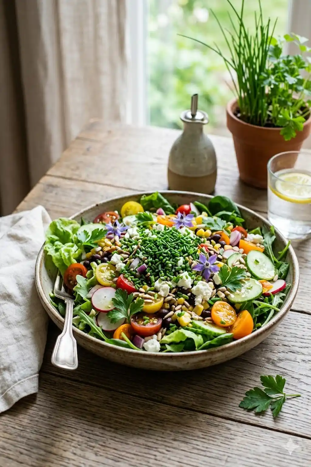 Finely chopped fresh chives sprinkled over a healthy salad