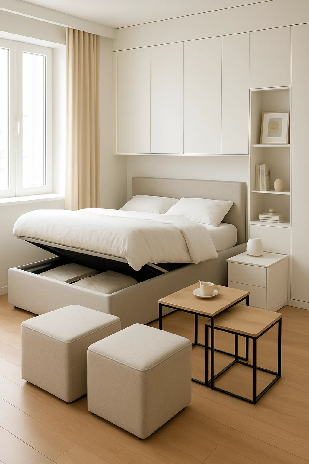 Small apartment featuring furniture with built-in hidden storage