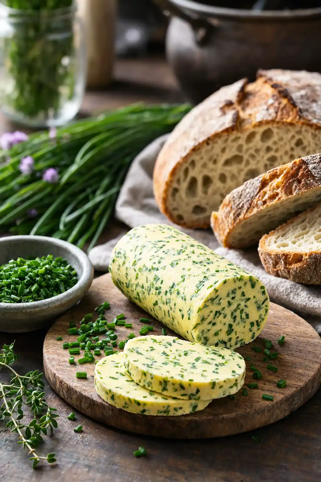 Creamy herb butter mixed with fresh chopped chives