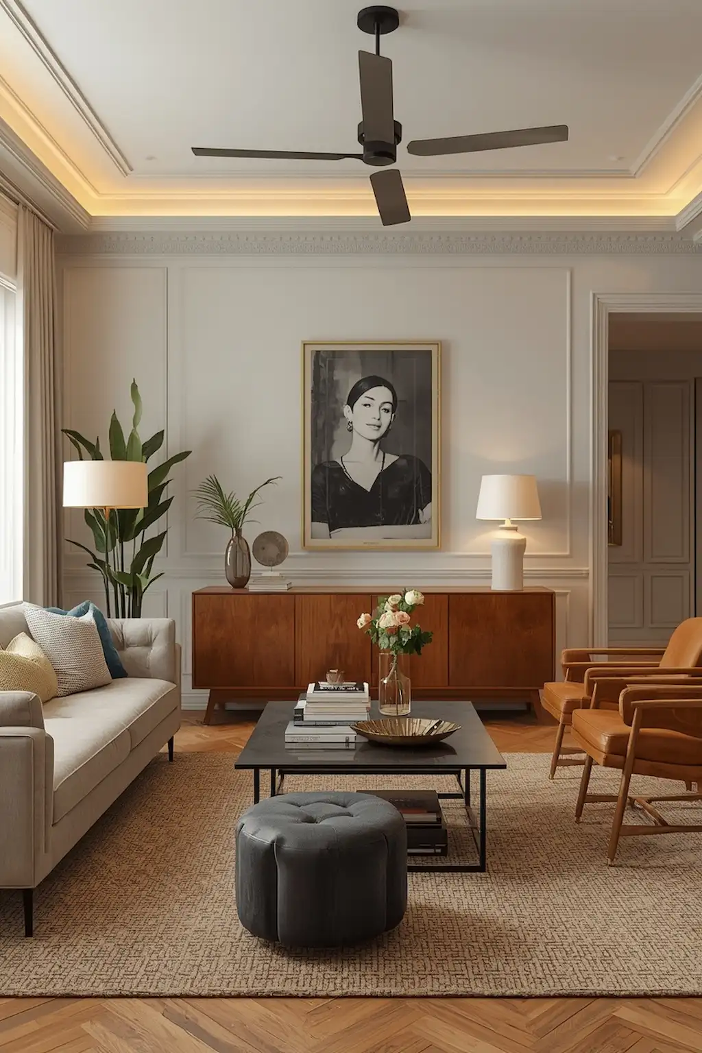 Stylish room featuring a mix of furniture and decor from different design styles