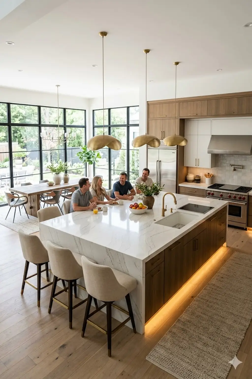 Spacious open kitchen with oversized island and stylish seating