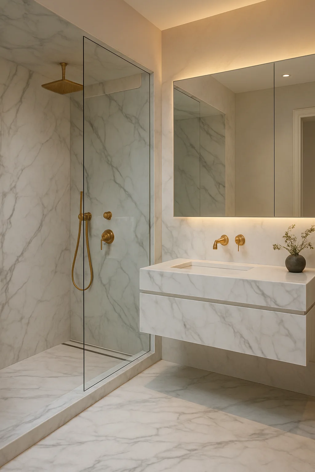 Elegant marble walk-in shower with high-end luxury bathroom design