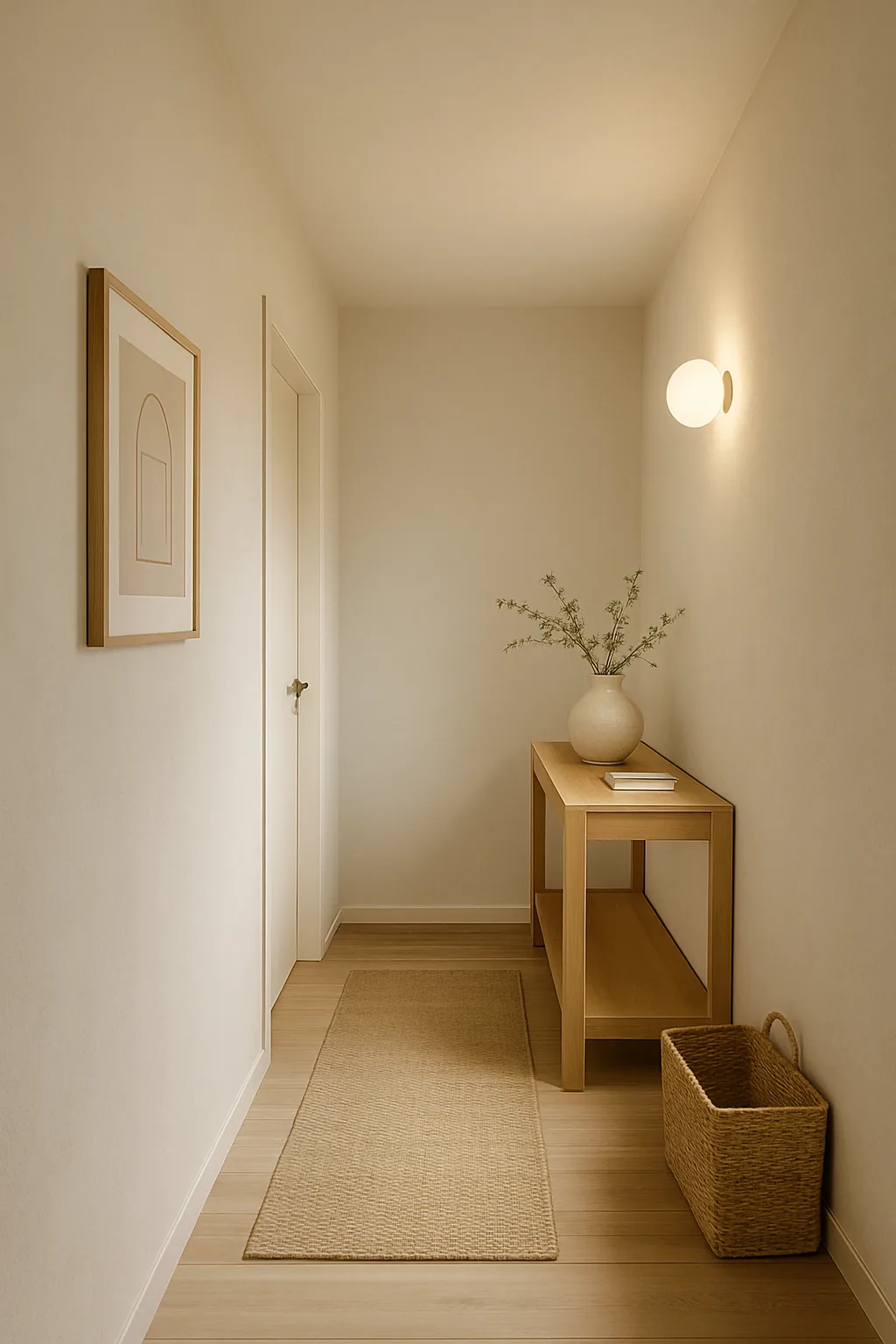 Clean minimalist hallway with simple decor and neutral tones