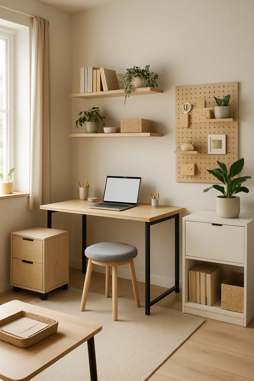Flexible multi-purpose study space with multifunctional furniture