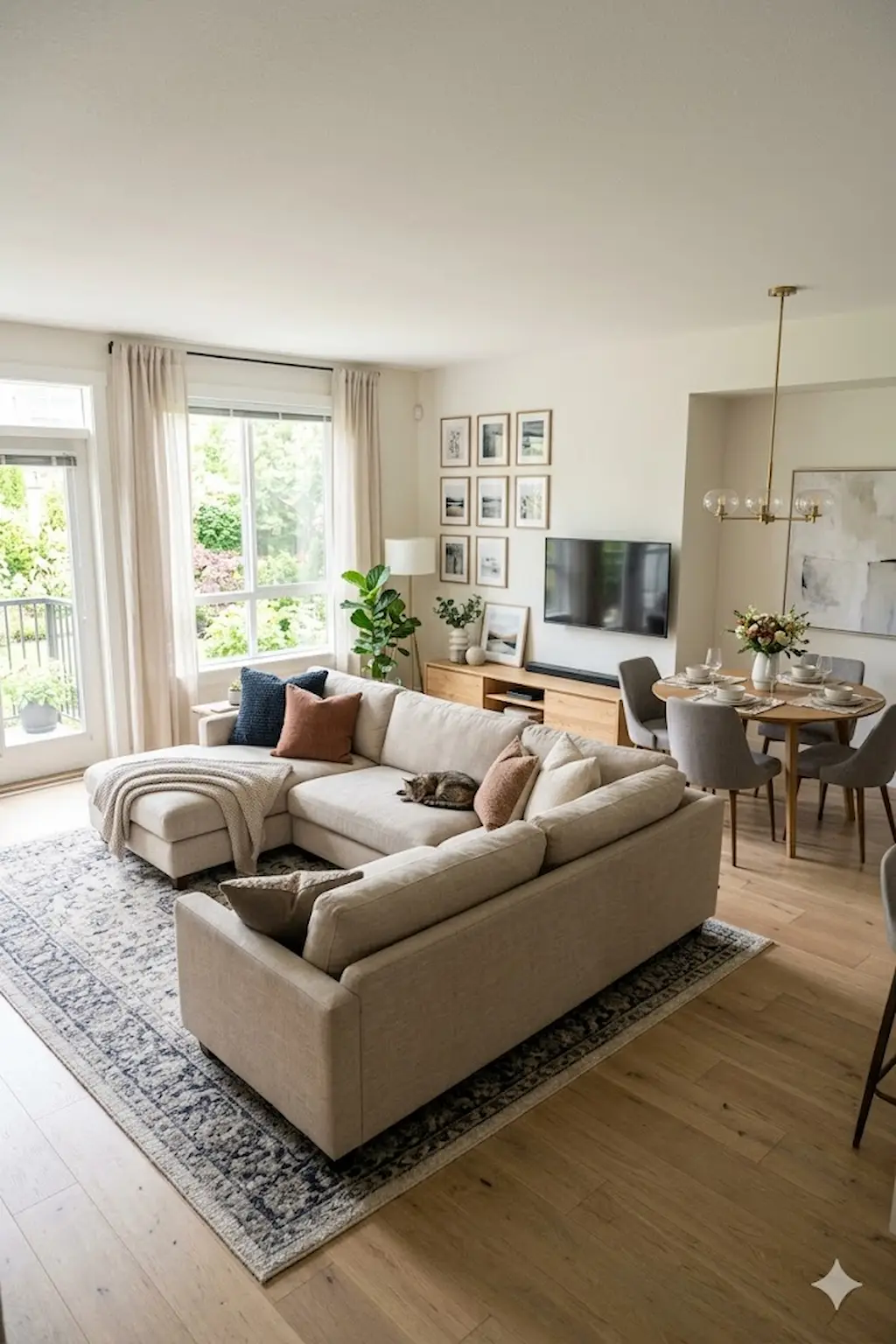 Open-concept living area with a defined TV zone and comfortable seating