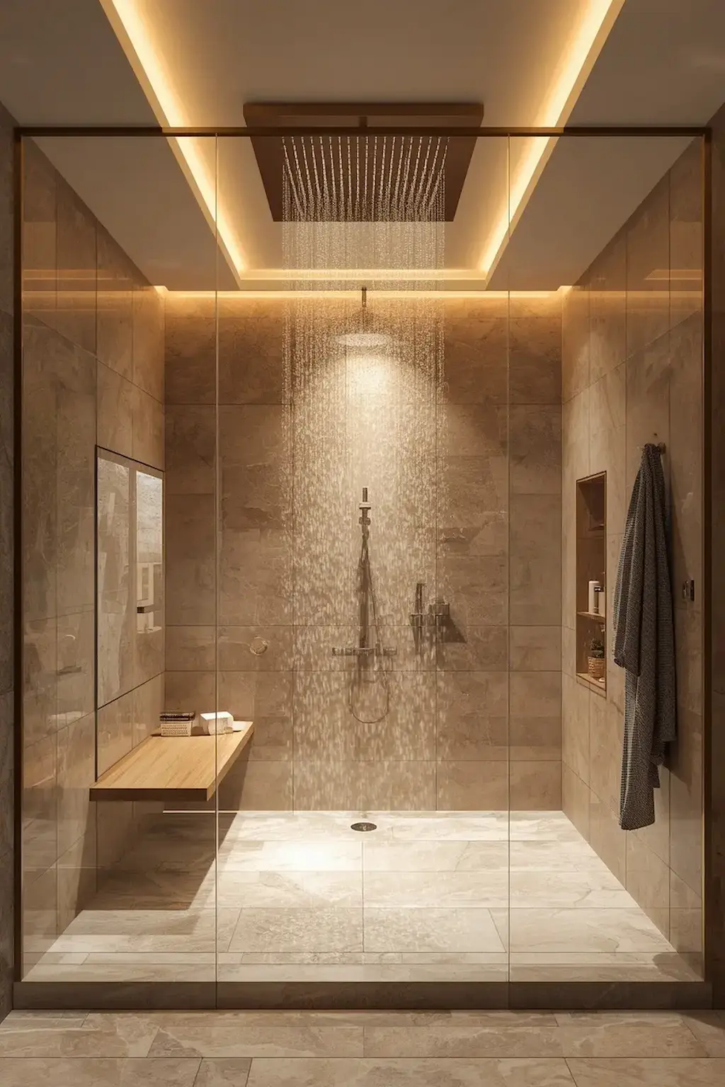 Warm Beige Curbless Shower