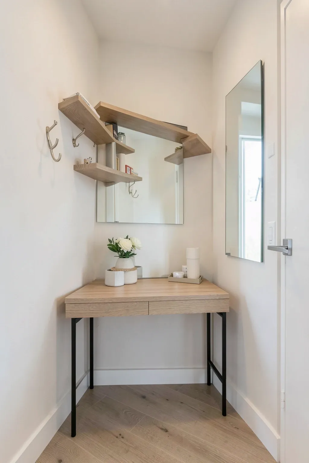 Small entryway with smart storage solutions and space-saving decor