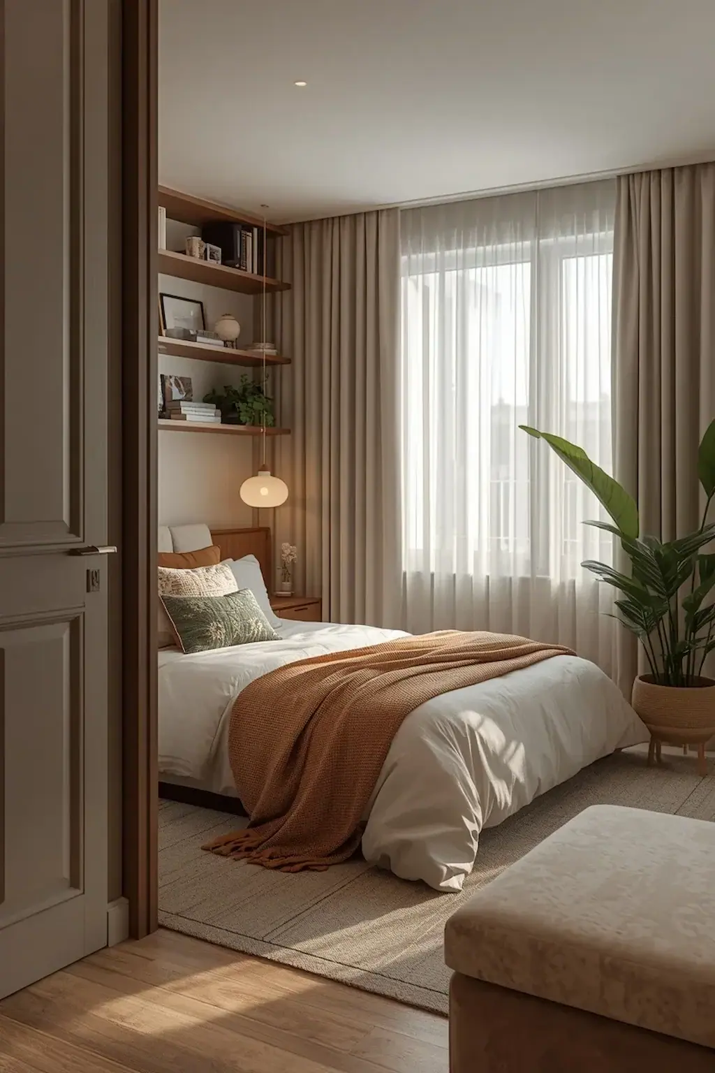 Small studio apartment with a cozy corner sleeping area and smart zoning