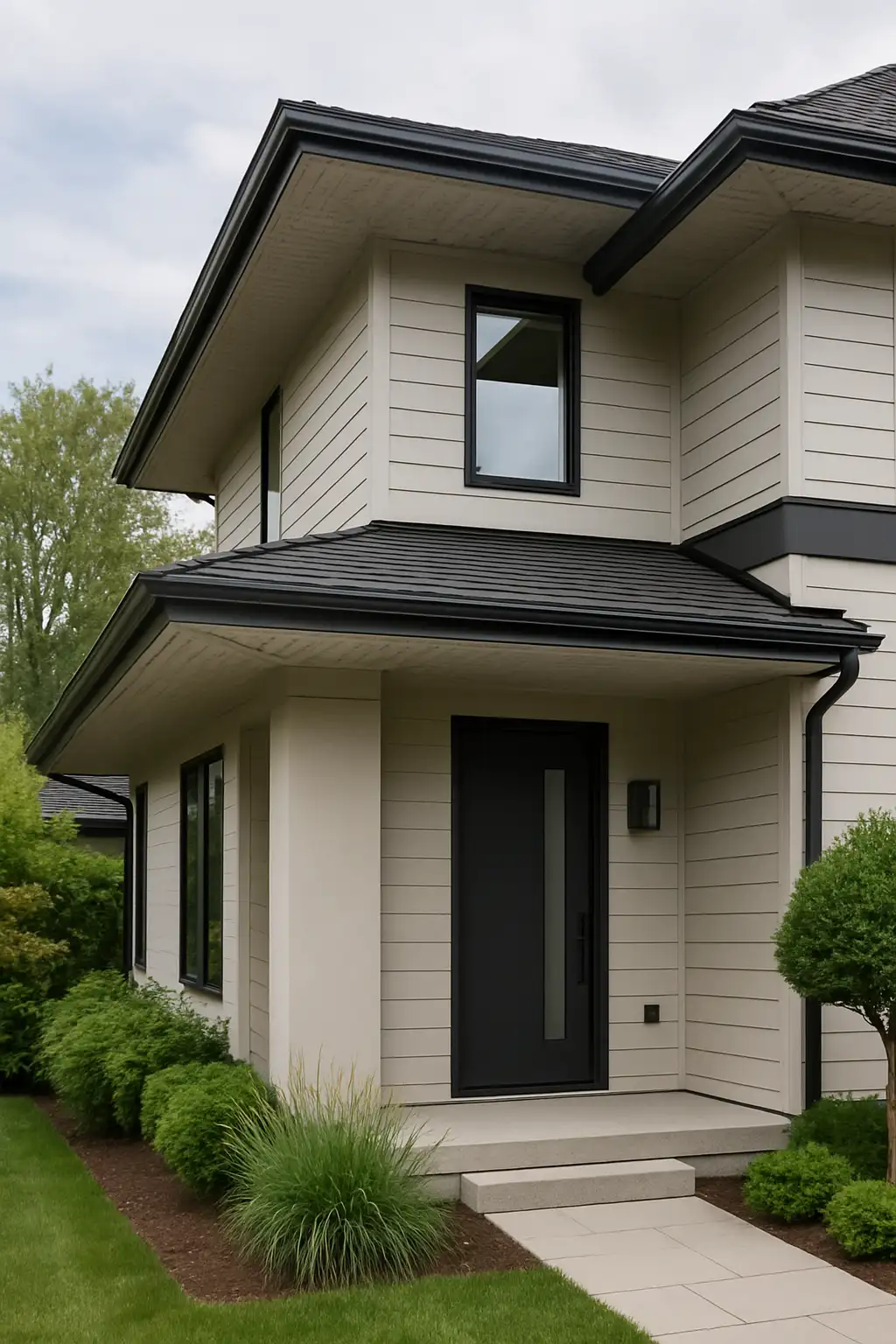 Functional ventilated soffit installation on a stylish modern home exterior