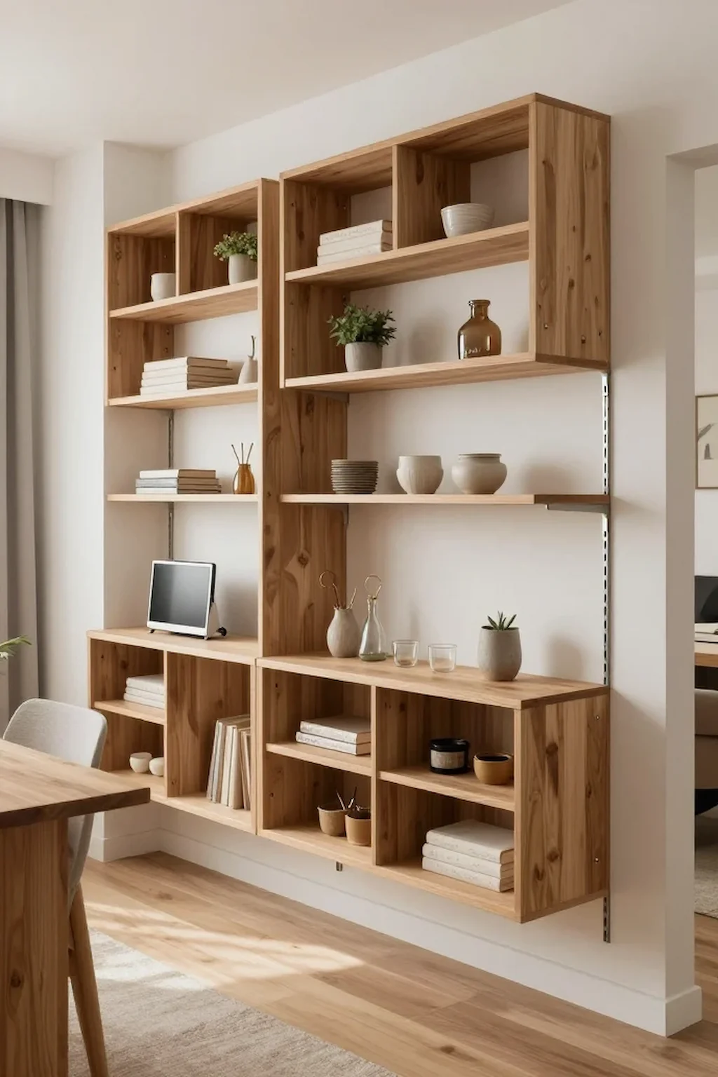 Small studio apartment using vertical storage to maximize space