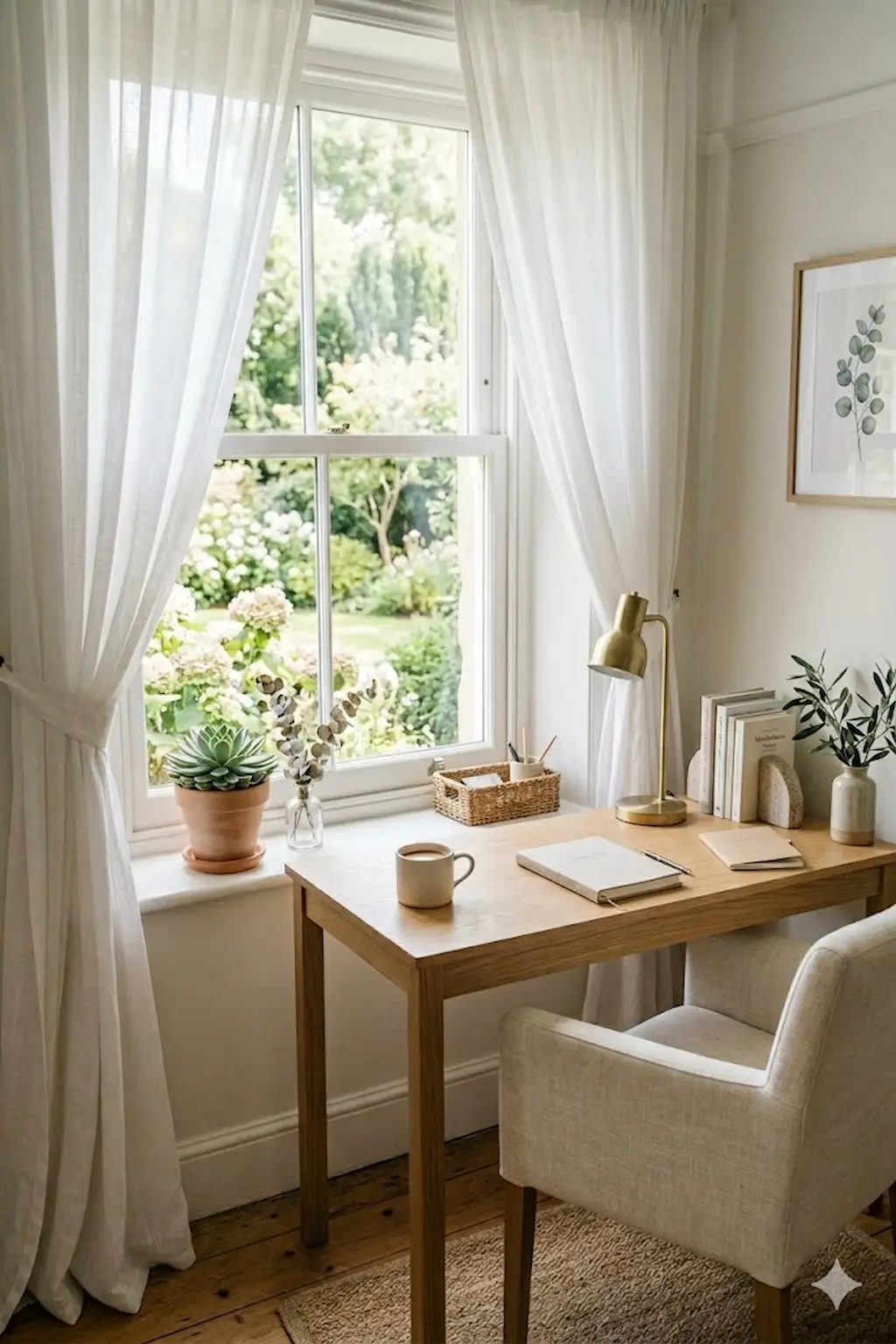 Bright study nook positioned beside a large window with natural sunlight
