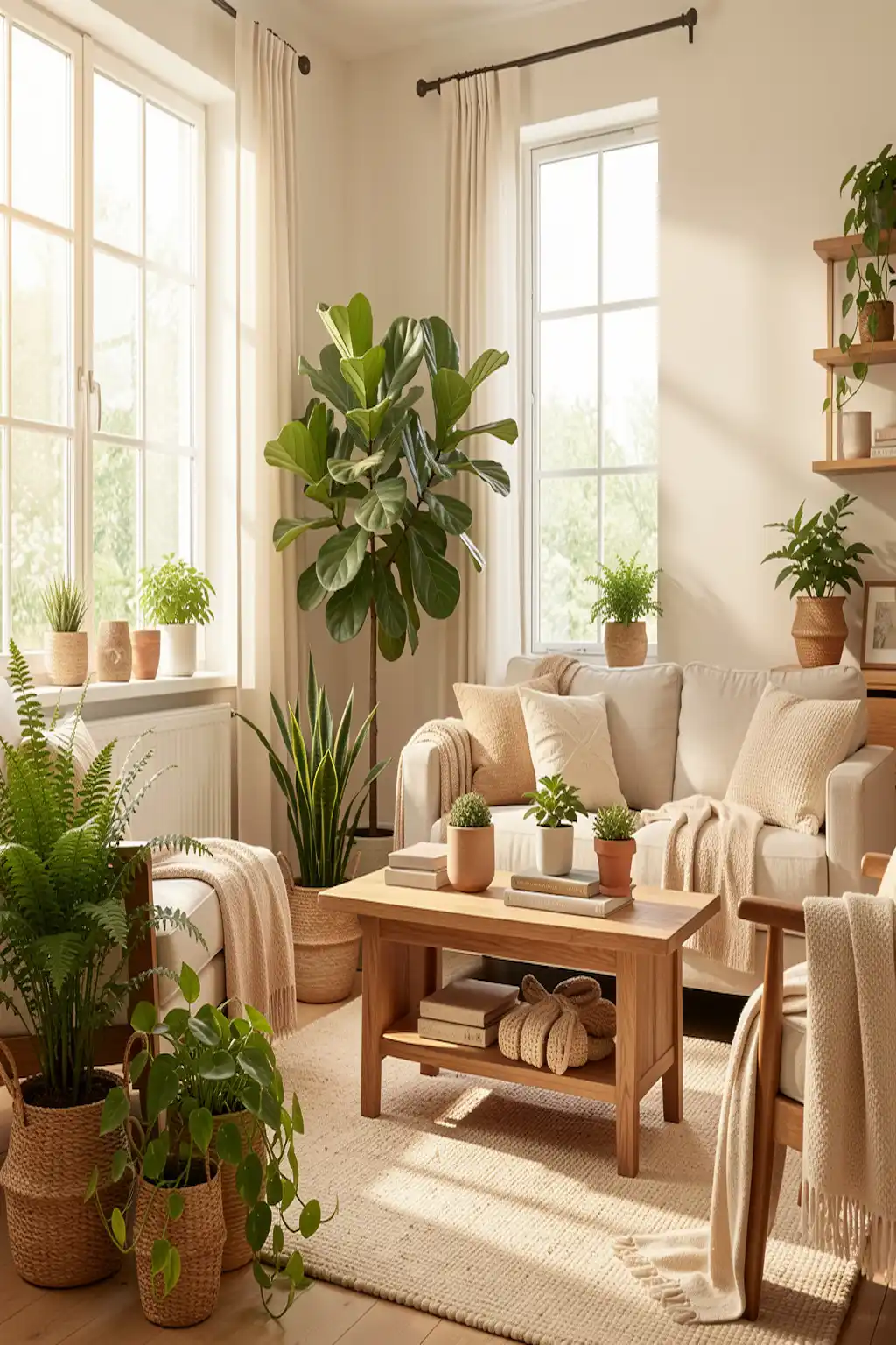 Cozy room filled with indoor plants and natural greenery